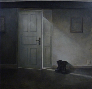 Loi Cai Xiang 9PM Boots by the Door 60 X 60 cm Oil on Canvas 2013